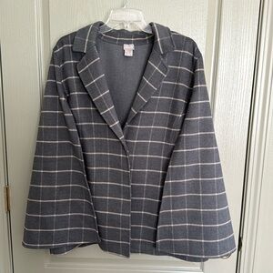 Chico’s Gray/Blush Pink Plaid Cape - coat, jacket, classic, warm, winter